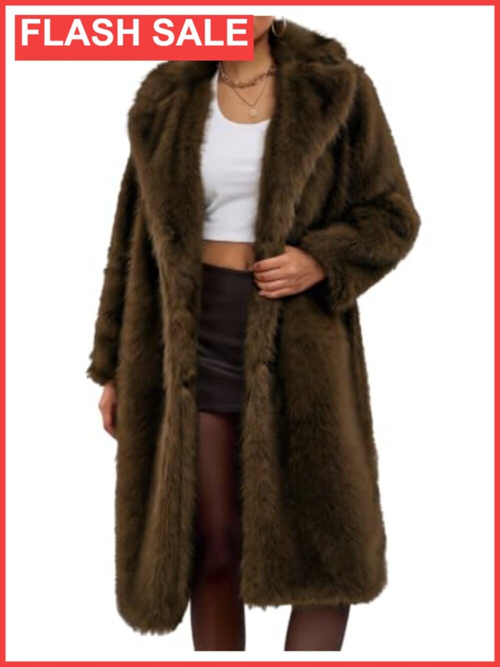 Womens Faux Fur Coat Long Warm Fluffy Winter Jacket Knee Length